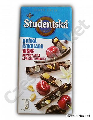 Czekolada Studentska gorzka z wiśniami, orzechami i galaretką waniliową