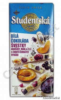 Czekolada Studentska biała ze śliwką, makiem i czarną porzeczką, Złota Edycja